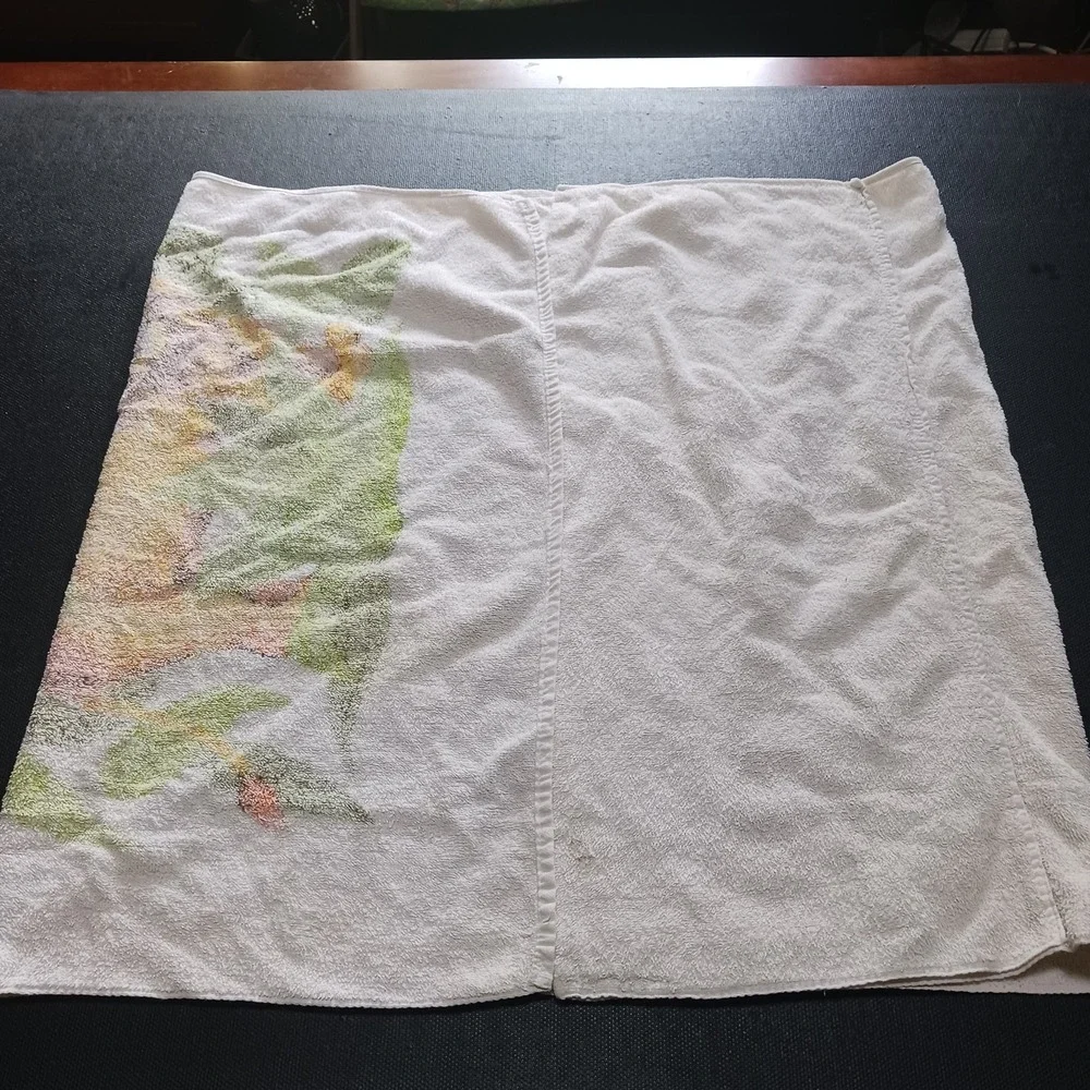 Vintage 1970'S White Beach Towel Cartoon Lion Cheetah Zebra cubs w pocket 50x26